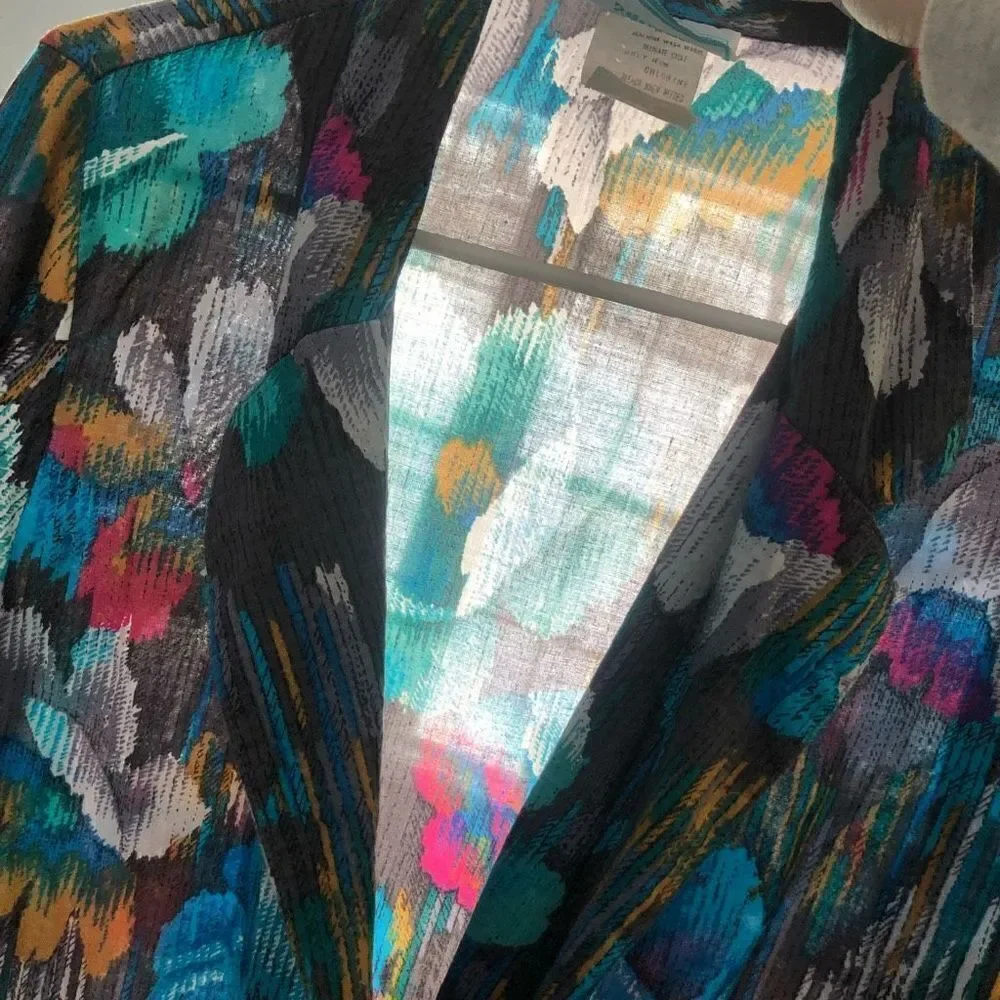 vintage blazer jewel tones large tropical foral  print light weight‎ sz 9-10